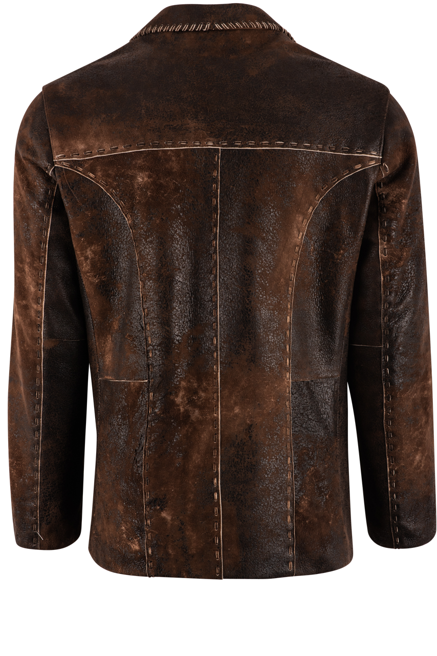 Premium Continental Leather Cigar Jacket for Men - Vintage Style Distressed Brown Leather Coat - Perfect for Cigar Lounges, Night Out & Casual Wear