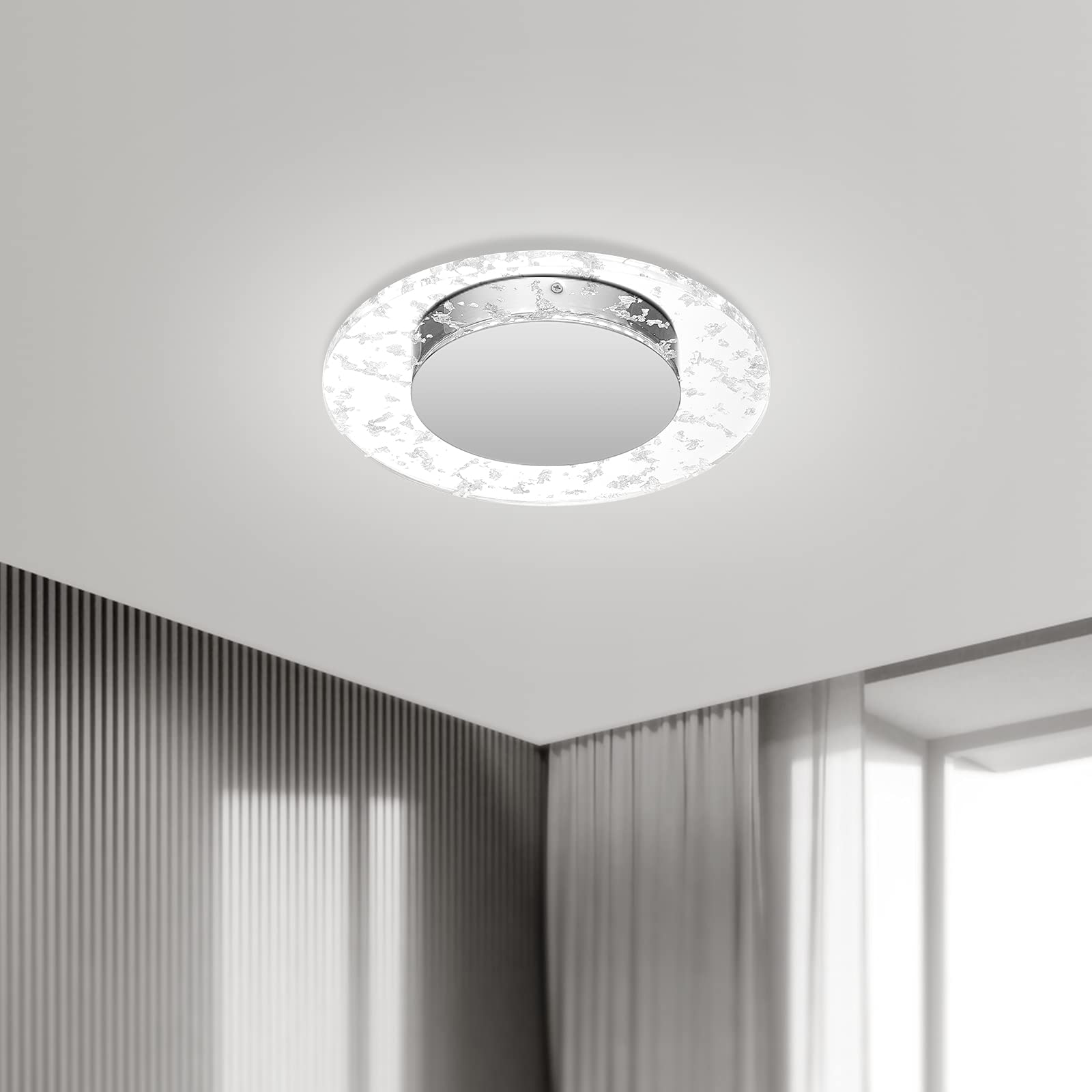 Myth Realm 12 Inch LED Flush Mount Ceiling Light - Dimmable, 3 Color Temperatures, Circular Acrylic Design (Gold Foil/Clear Silver Foil/Bubble/Dots) for Living Room, Dining Room, Bedroom & Hallway Lighting