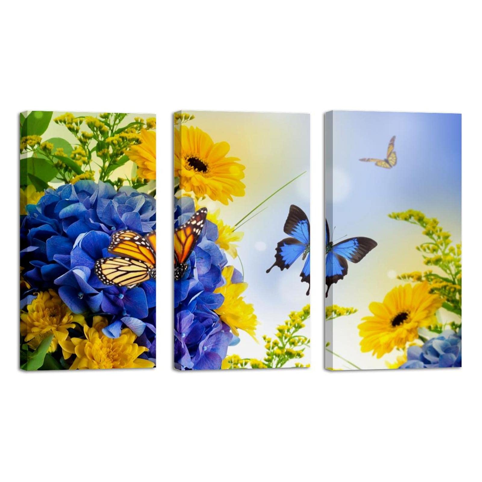 Blue Hydrangea Daisy Butterfly Oil Painting Canvas Wall Art - 16