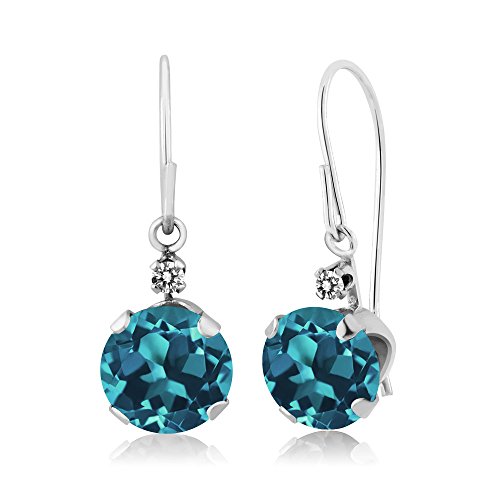 1.53 Ct London Blue Topaz & White Diamond 14K White Gold Earrings for Women – Elegant Gemstone Jewelry for Weddings, Parties & Special Occasions