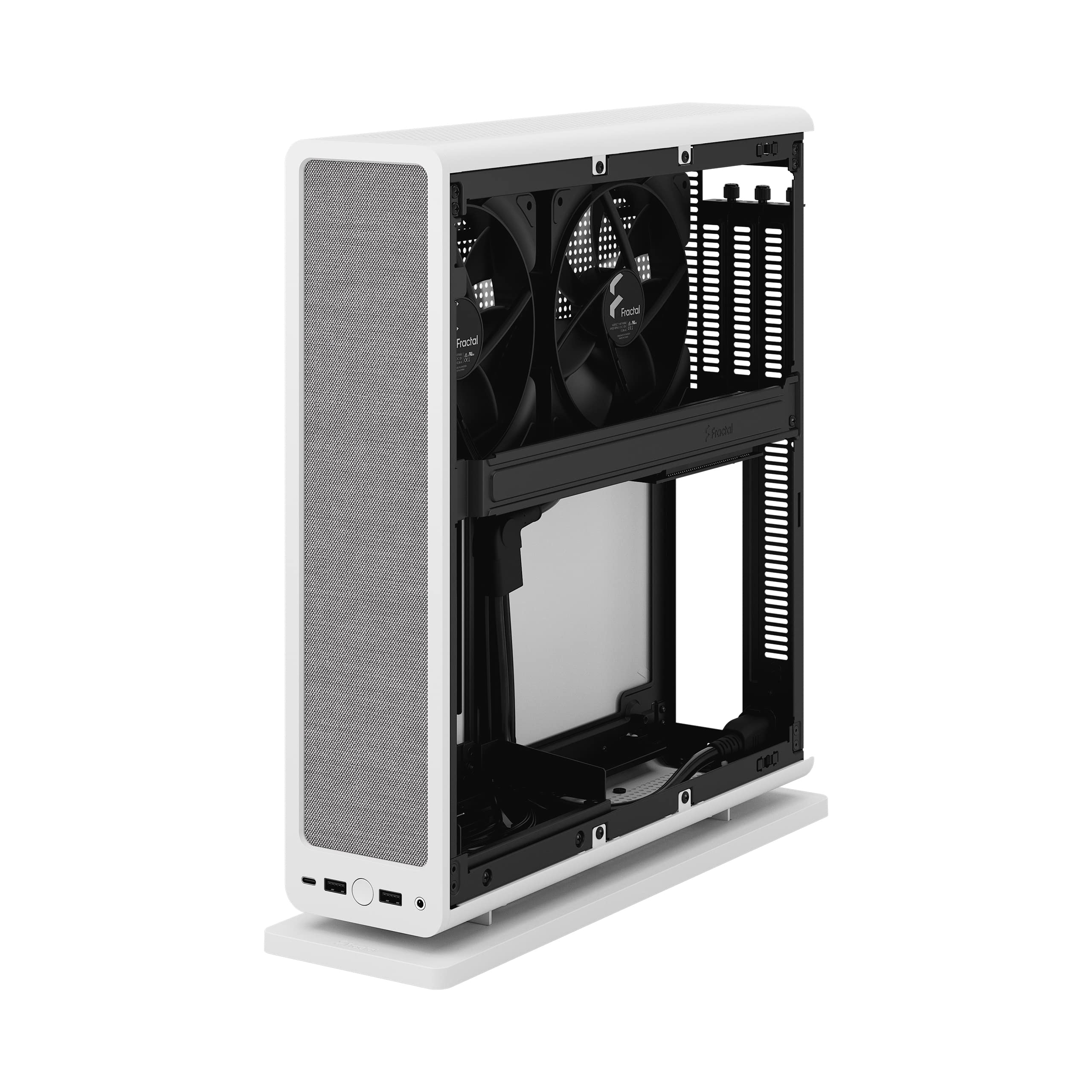 Fractal Design Ridge White ITX PC Case - PCIe 4.0 Riser Card & 2x140mm PWM Fans Included - USB Type-C - Compact Gaming Computer Case for Home Theater & Workstation Setup