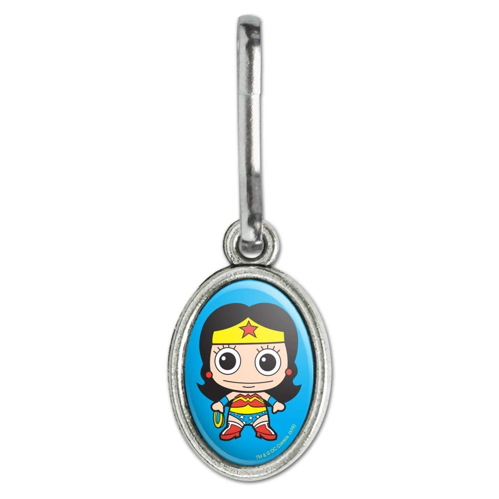 Wonder Woman Cute Chibi Antique Oval Charm - Zipper Pull Accessory for Purse, Backpack, Suitcase & Clothes | DC Comics Superhero Gift for Fans