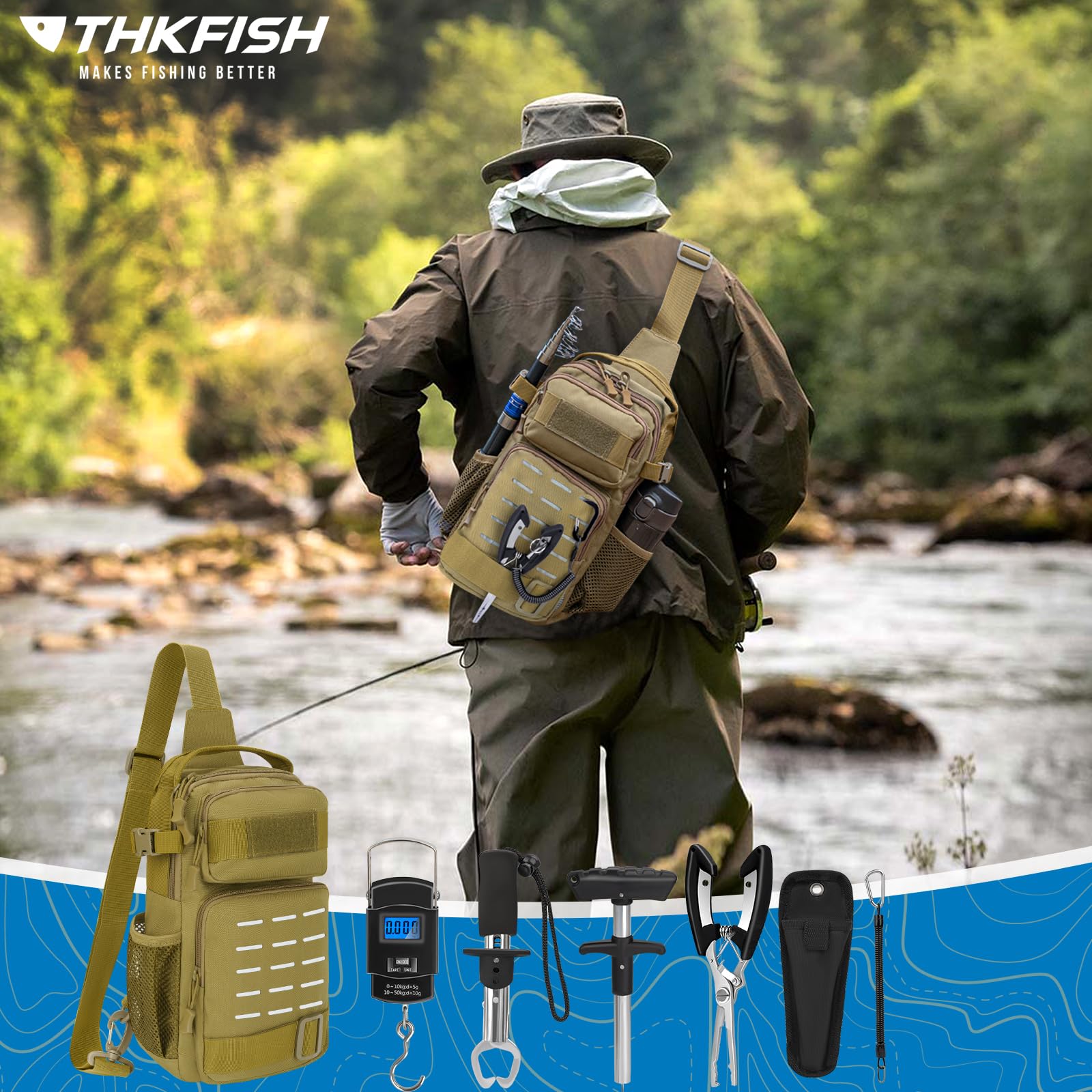 THKFISH 7-Piece Fishing Kit with Tackle Bag & Digital Scale - Perfect for Outdoor Fishing Trips