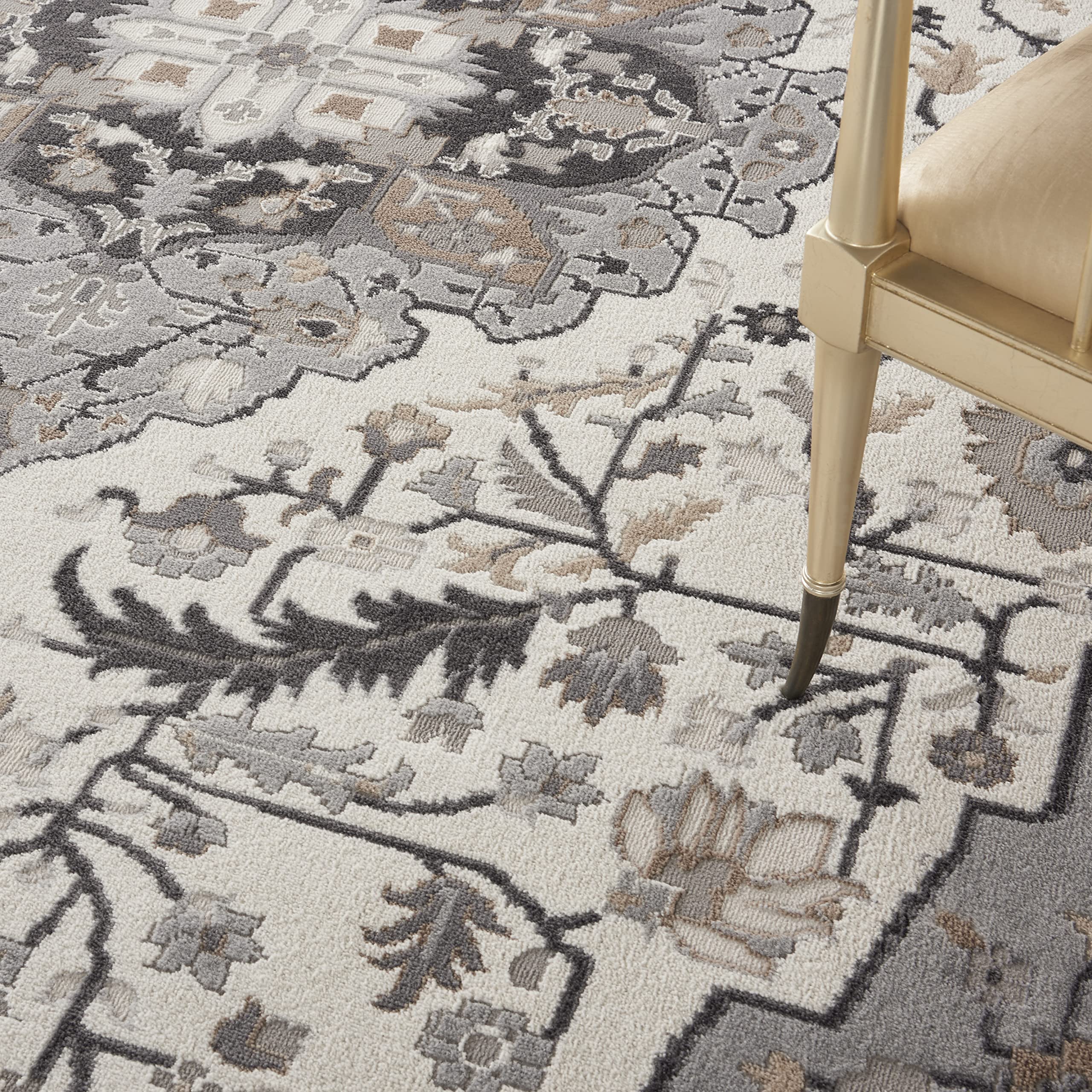 Nourison Elation Floral Ivory Grey 8x10 Area Rug - Easy Clean, Non-Shedding, Stain Resistant for Bedroom, Living Room & Dining Room | Soft & Durable for Home Decor, Perfect for High Traffic Areas & Cozy Spaces