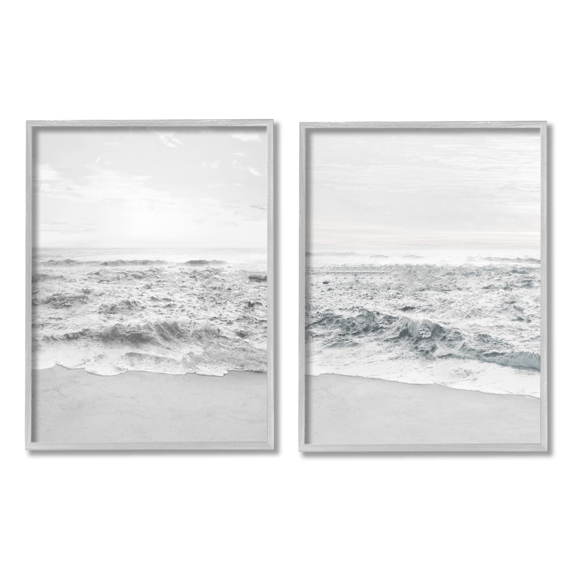 Stupell Industries Coastal Wall Art - Rough White Shoreline Beach Waves & Foggy Sky Painting by Natalie Carpentieri | Coastal Home Decor for Living Room, Bedroom or Office
