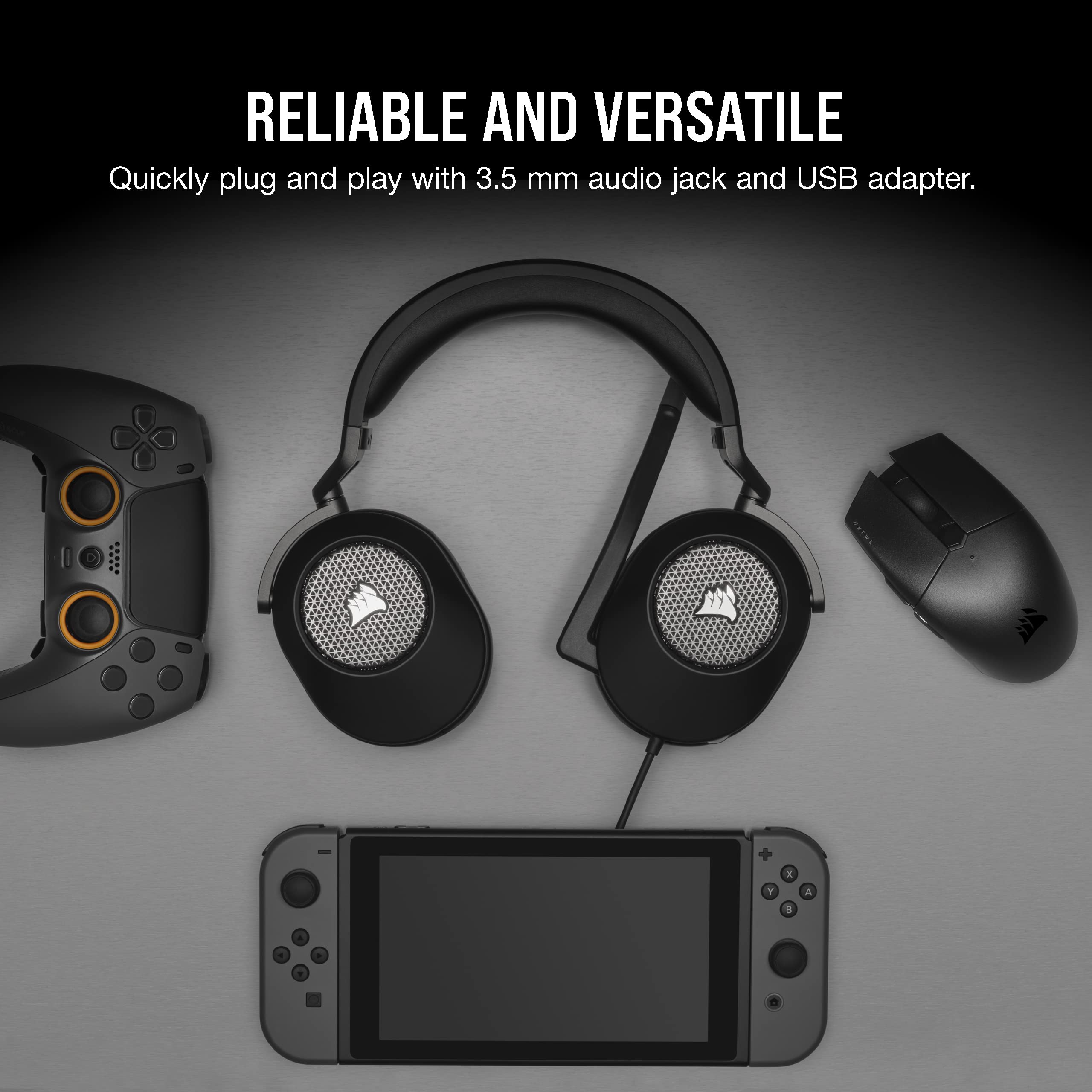 CORSAIR HS65 SURROUND Wired Gaming Headset with Dolby Atmos & SoundID – Multiplatform Compatible (PC, Mac, PS5, PS4, Xbox, Switch, Mobile) – Carbon Black – Perfect for Competitive Gaming & Immersive Entertainment