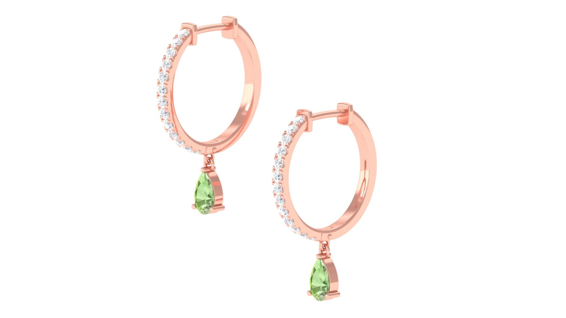 0.75 CT Green Sapphire and Diamond Teardrop Earrings - 14K Solid Gold September Birthstone Jewelry for Women | Elegant Drop & Hoop Earrings for Parties, Weddings & Special Occasions