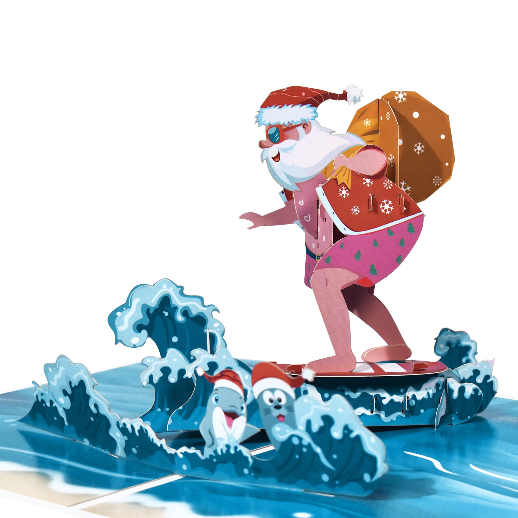 Magic Ants 3D Pop Up Christmas Card - Funny Holiday Greeting Card for Birthday, New Year & Winter (Surfing Santa Design) | Perfect for Kids, Family & Friends Festive Celebrations