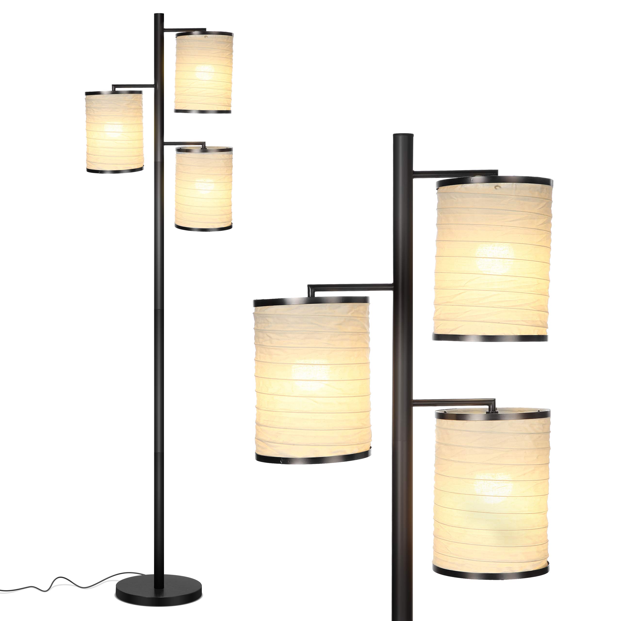 Brightech Liam LED Floor Lamp - Modern Standing Lamp with Asian Lantern Shade for Living Room, Bedroom & Office - Tall Tree Design with 3 Energy-Efficient Bulbs - Black (Perfect for Reading, Decor & Ambient Lighting)