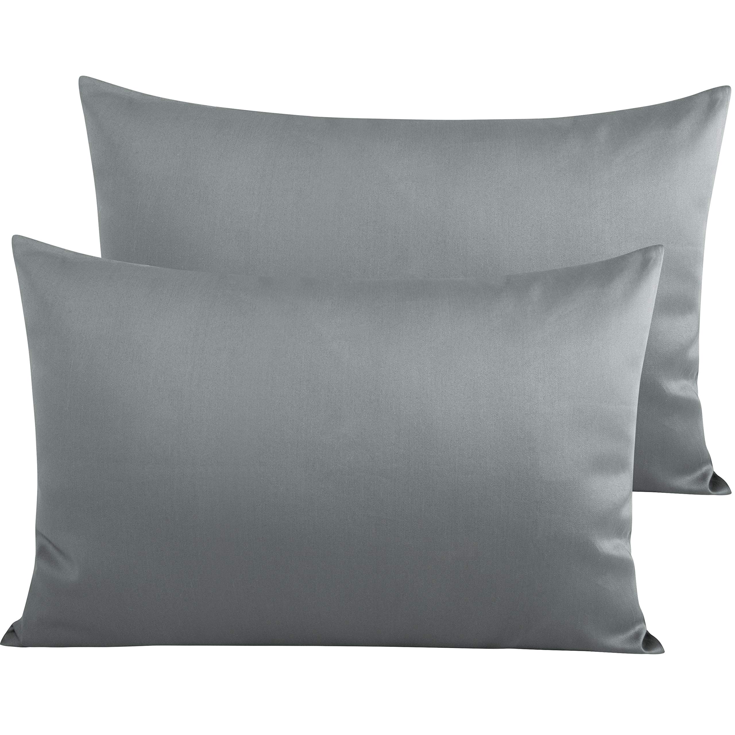 Premium Egyptian Cotton Queen Pillowcases Set of 2 - 500 Thread Count Soft Breathable Envelope Closure Pillow Covers 20x30 Inches - Luxury Bedding for Hotel Style Comfort (Dark Grey) - Perfect for Master Bedrooms, Guest Rooms & Airbnb Listings