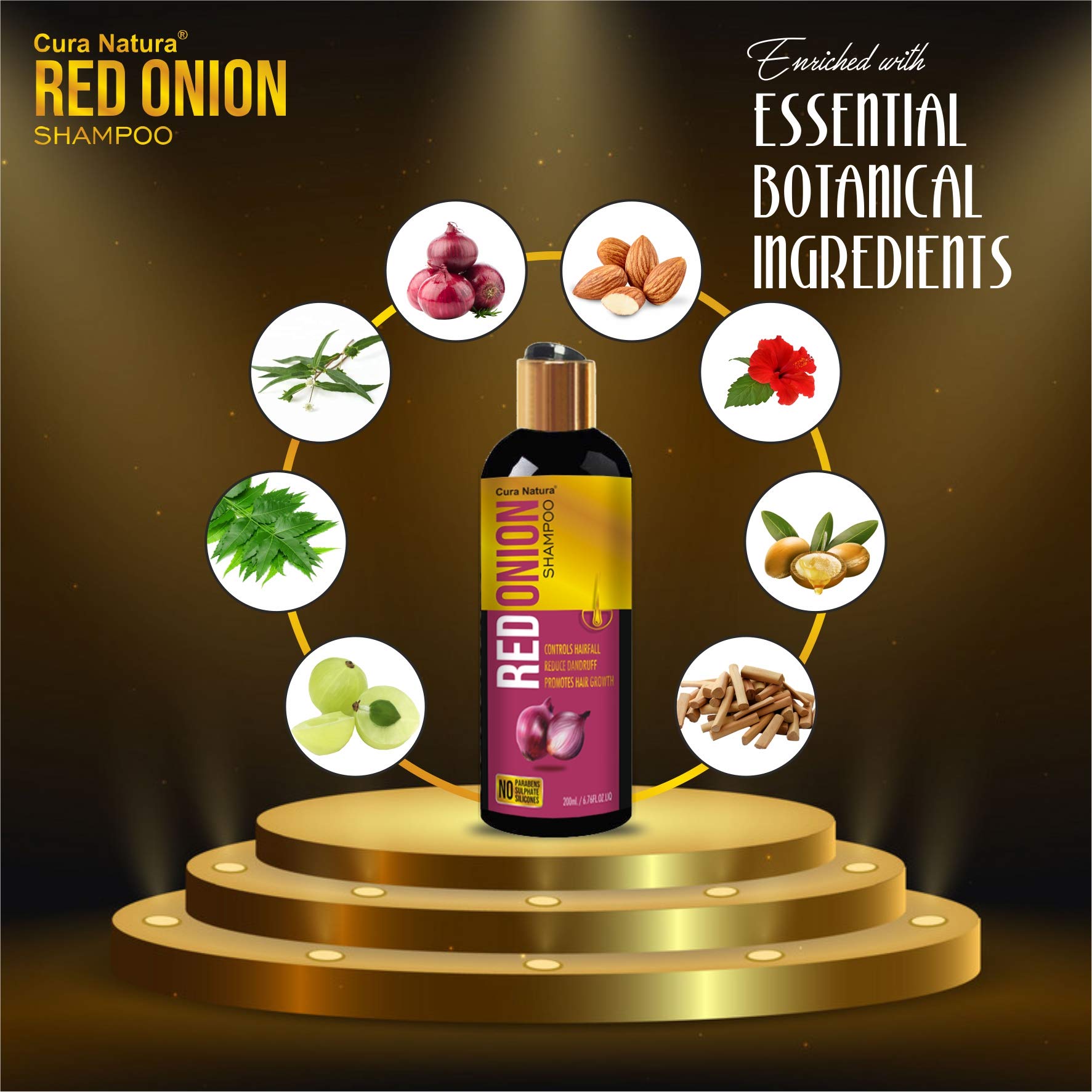 CURA NATURA Red Onion Shampoo 200ml for Hair Growth & Scalp Care – Sulfate-Free & Natural Ingredients for Thicker, Healthier Hair – Perfect for Daily Use & Damaged Hair Repair