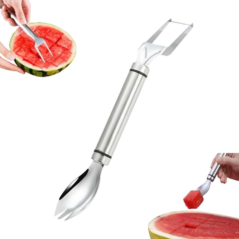 2-in-1 Stainless Steel Fruit Cutter & Watermelon Slicer - Dual Head Kitchen Tool for Watermelon, Melon, Pineapple & More | Perfect for Summer BBQs, Picnics & Home Kitchen Use (1pc)