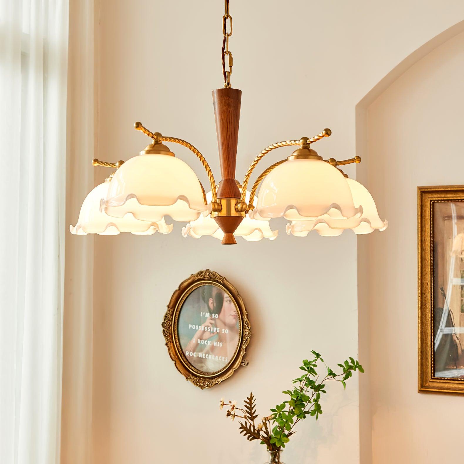 Elegant Milky Flower Chandelier - Crystal Ceiling Light Fixture for Dining Room, Bedroom & Living Room Decor