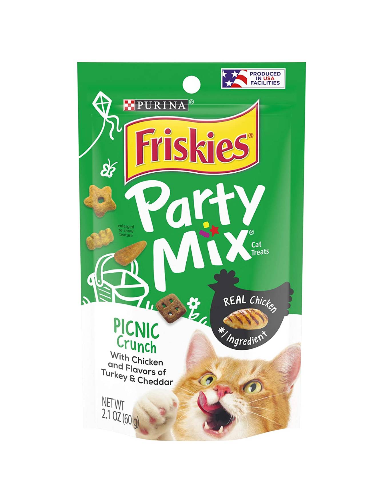 Friskies Party Mix Picnic Crunch Cat Treats 60g - Crunchy Cat Snacks for Training & Rewards - Perfect for Indoor Playtime & Outdoor Adventures