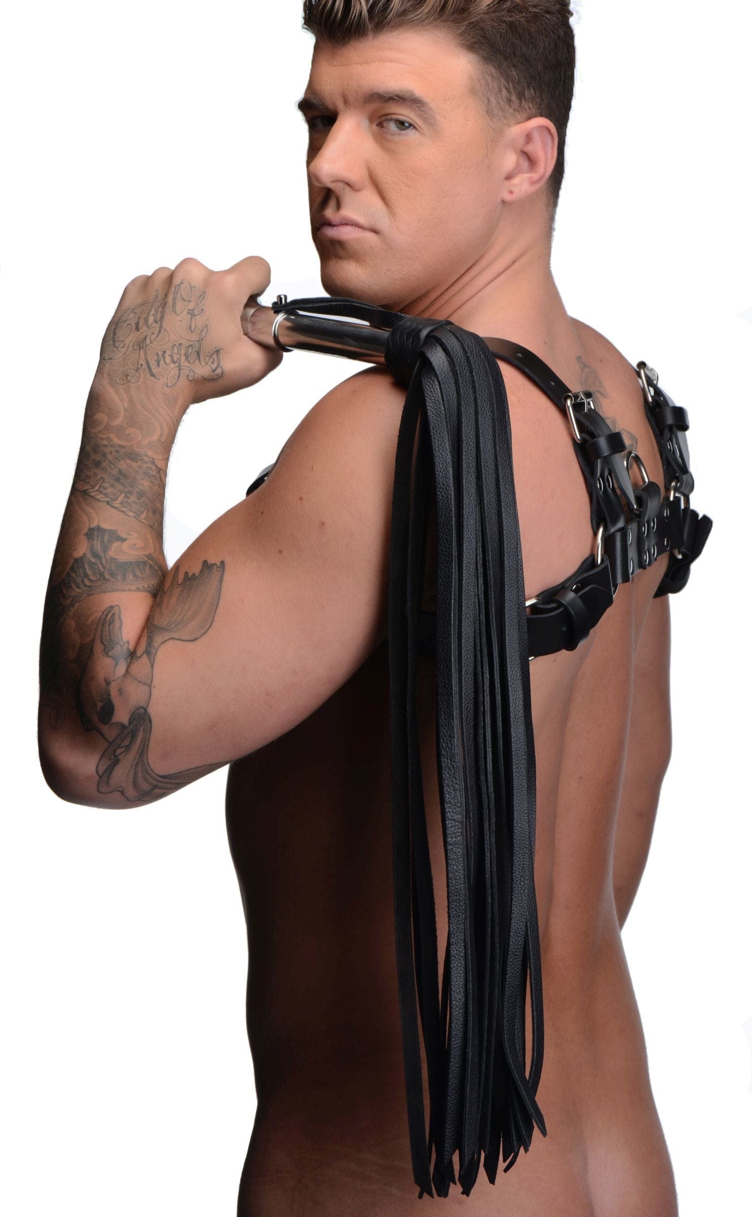 Premium Leather Flogger with Stainless Steel Handle - BDSM Toy for Sensual Play, Spanking & Role Play - Perfect for Couples & Adult Playtime