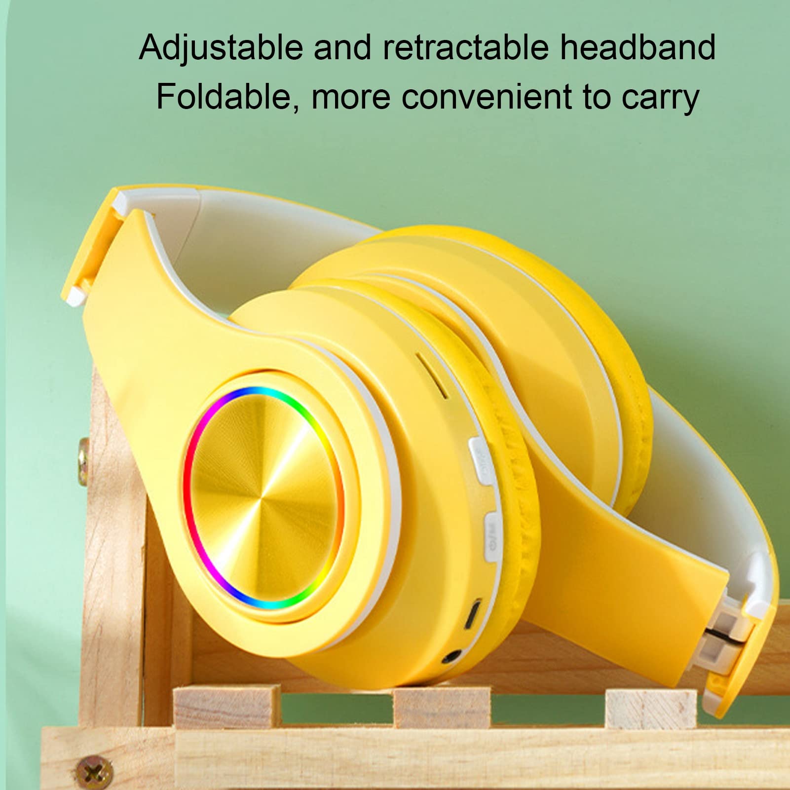Wireless Gaming Headset with Noise Cancelling Mic, Foldable RGB LED Over-Ear Headphones for PC/PS4/Xbox/Mobile - Comfortable for Kids, Teens & Adults (Yellow) - Perfect for Gaming, Streaming & Online Classes