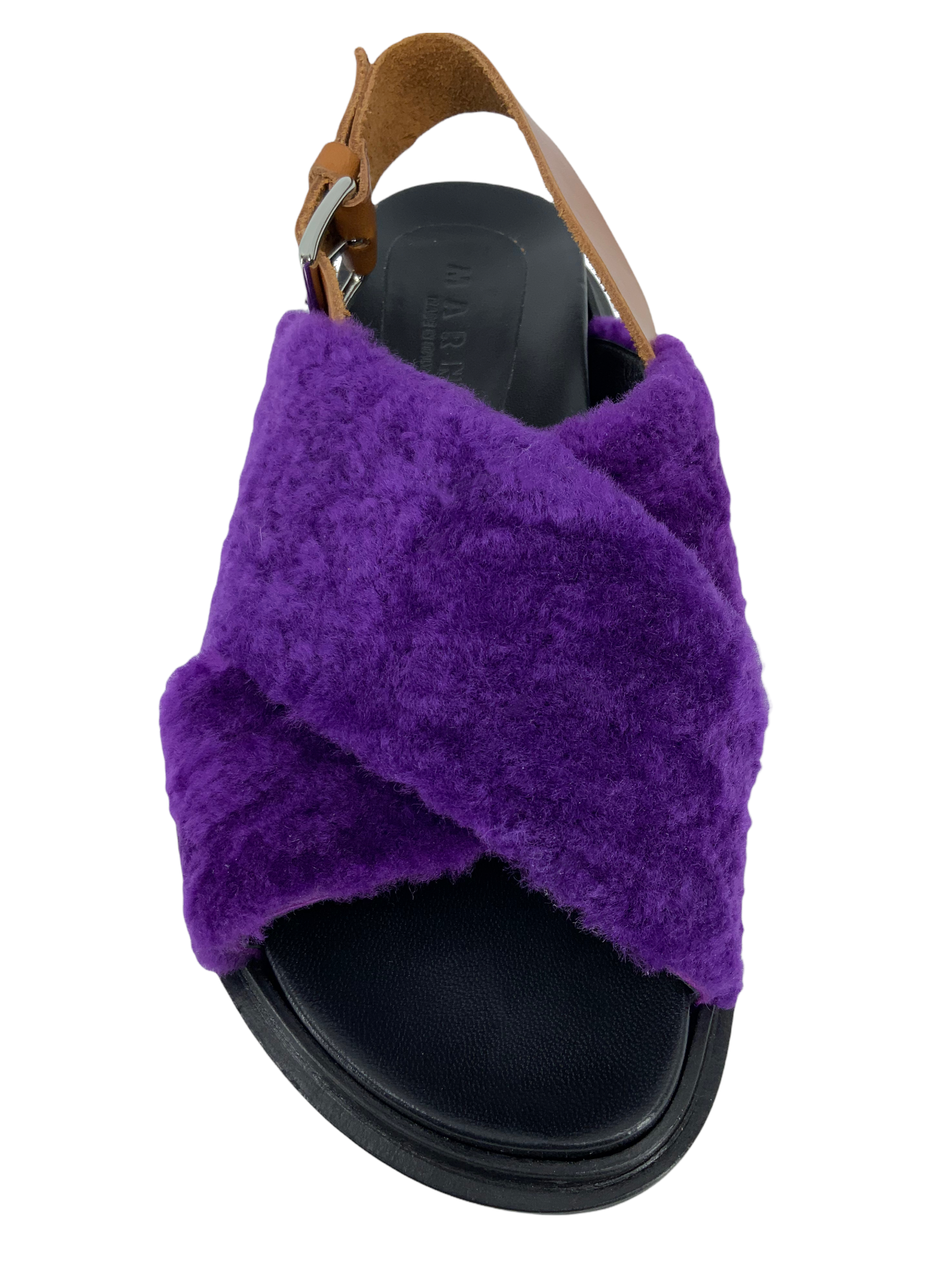 MARNI Shearling Trimmed Leather Sandals for Women Size 8 | Comfortable & Stylish Summer Sandals for Beach, Vacation & Casual Outings