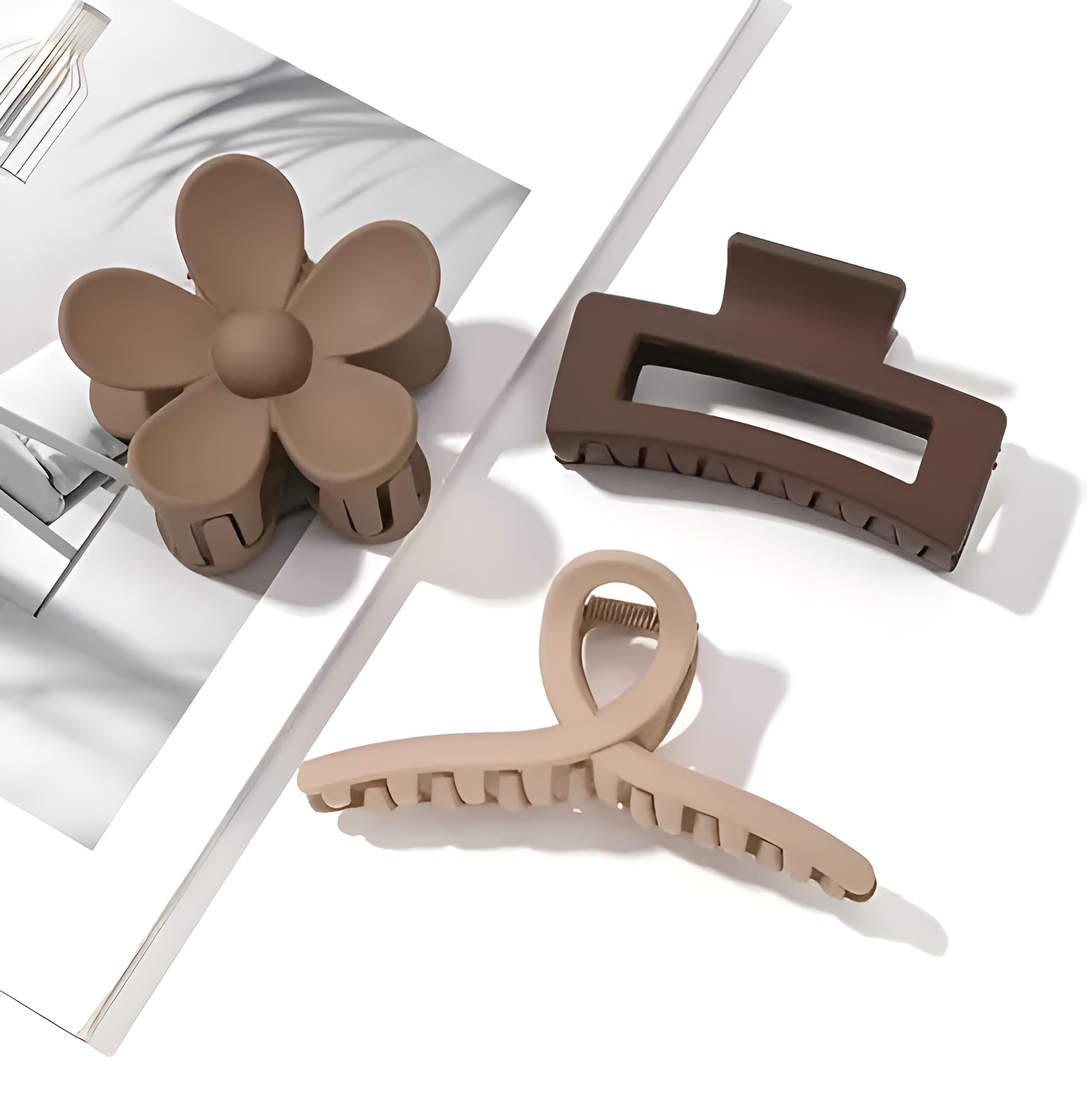 BAKEFY 6-Piece Hair Claw Clips Set - Large Medium Small Sizes for Thin & Thick Hair | Non-Slip Grip Hair Clamps for Women & Girls | Variety Pack with Different Shapes | Perfect for Ponytails, Buns & Everyday Hairstyles