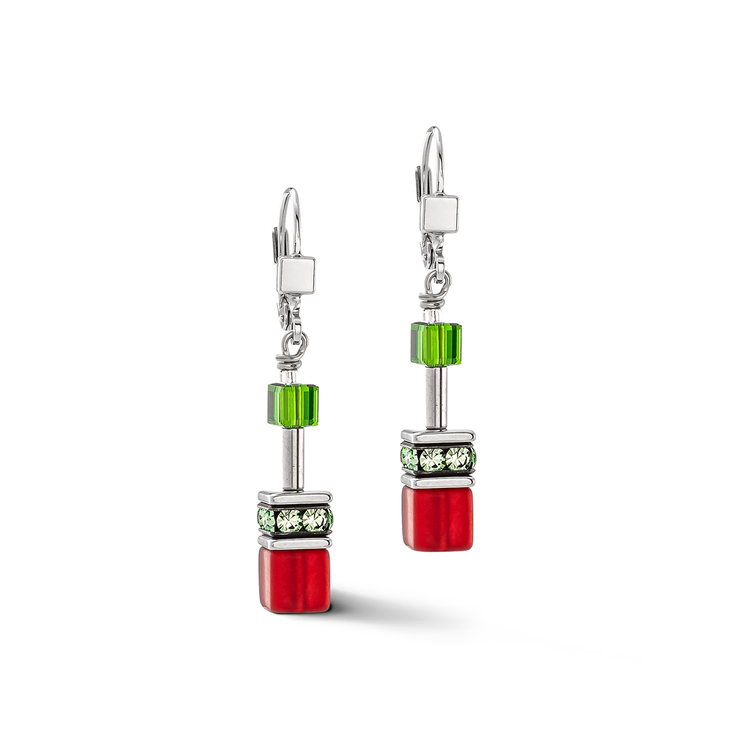 GeoCUBE® Iconic Red and Green Earrings for Women - Stylish Dangle Hoop Earrings for Party, Wedding & Everyday Wear