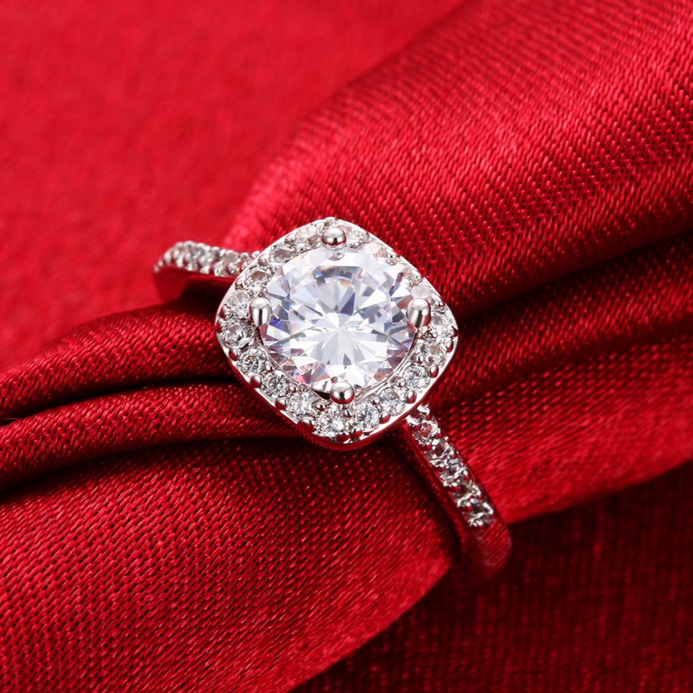 925 Sterling Silver CZ Crystal Square Ring for Women - Elegant Wedding, Engagement & Anniversary Jewelry Gift - Perfect for Bridal, Party & Special Occasions