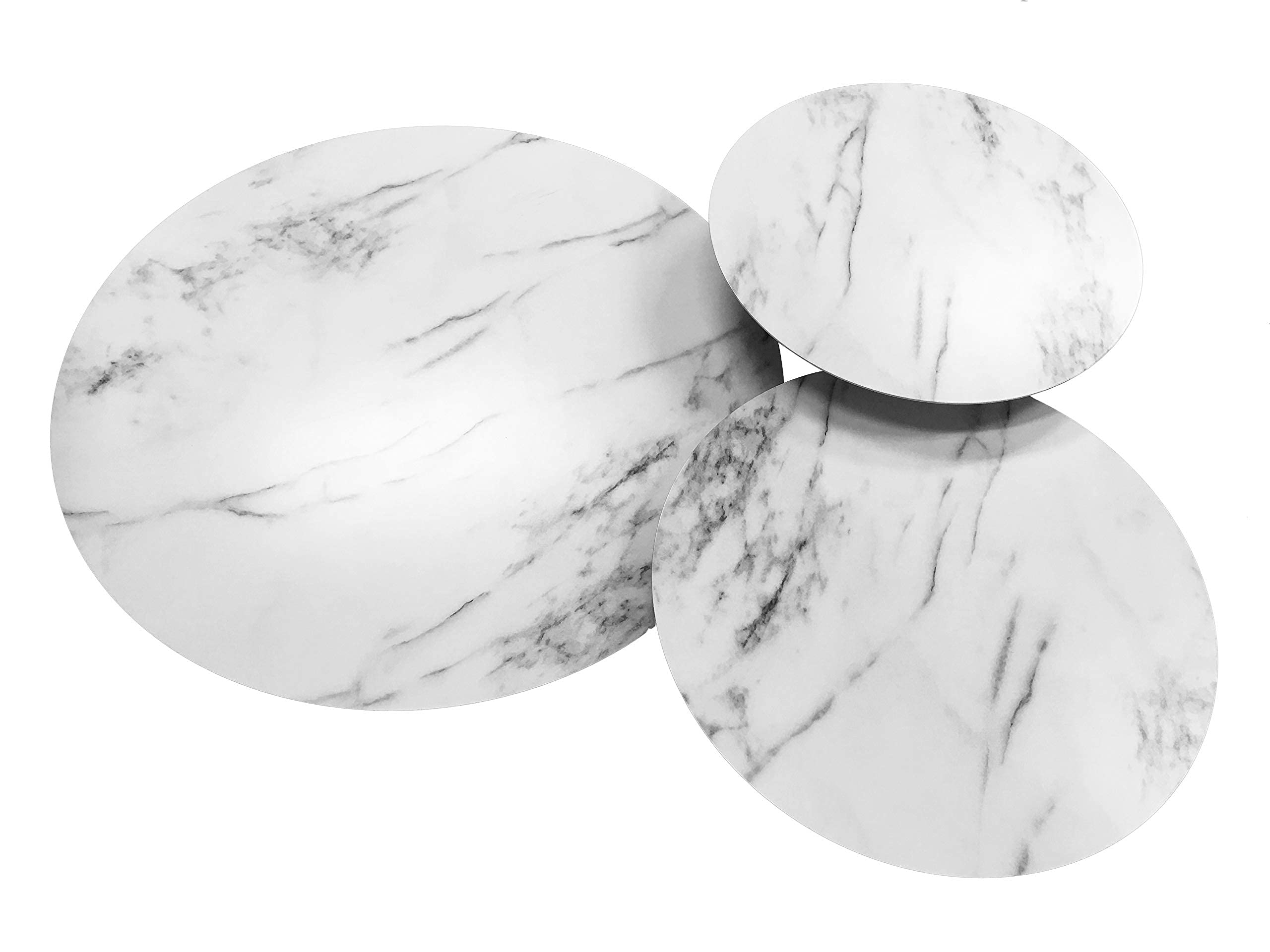 3-Piece Round Metal Coffee Table Set with Marble Finish Top & Black Powder Coated Frame (18