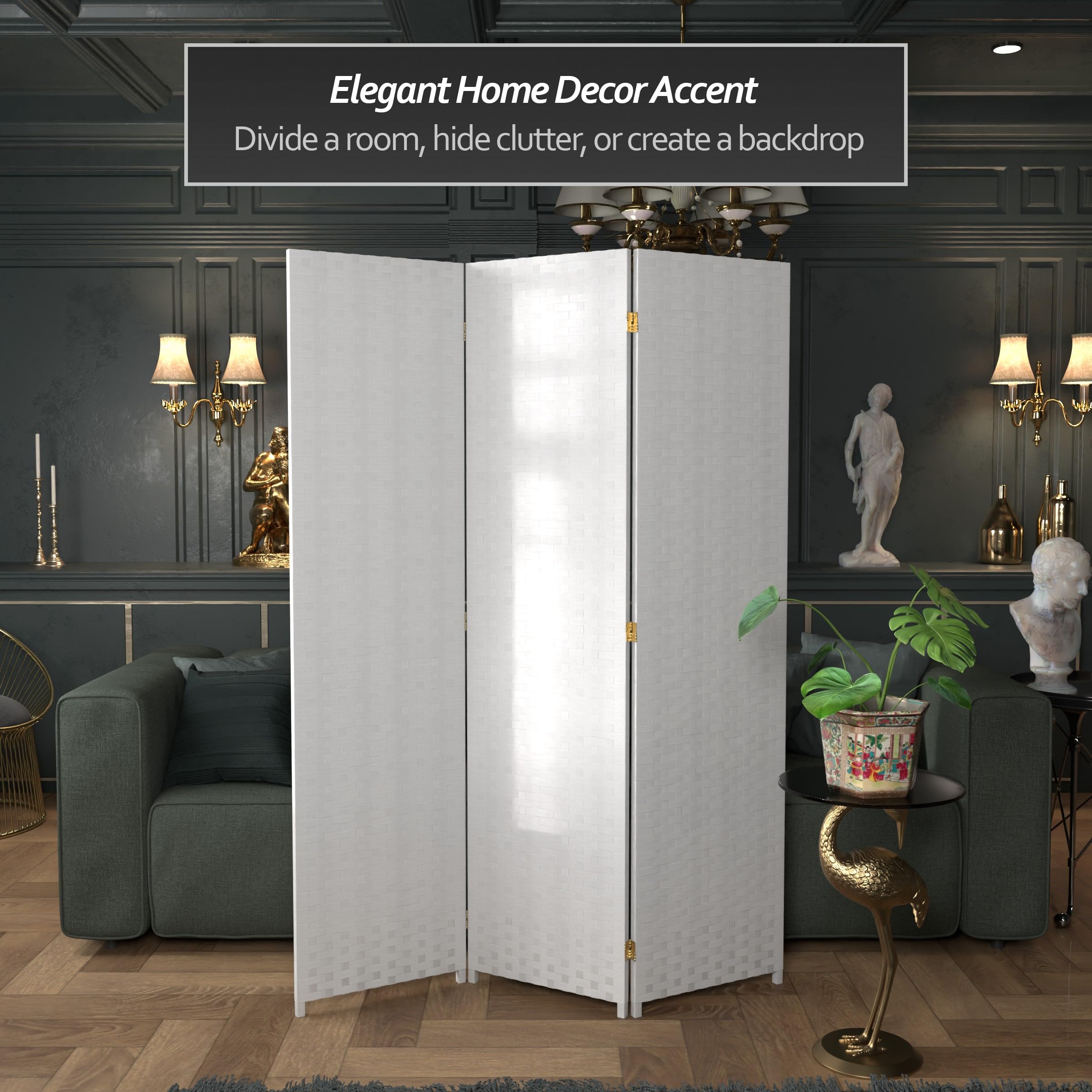 6 ft. Tall Woven Fiber Room Divider - 3 Panel White Red Lantern for Home Decor, Living Room Partition & Asian Style Room Separation