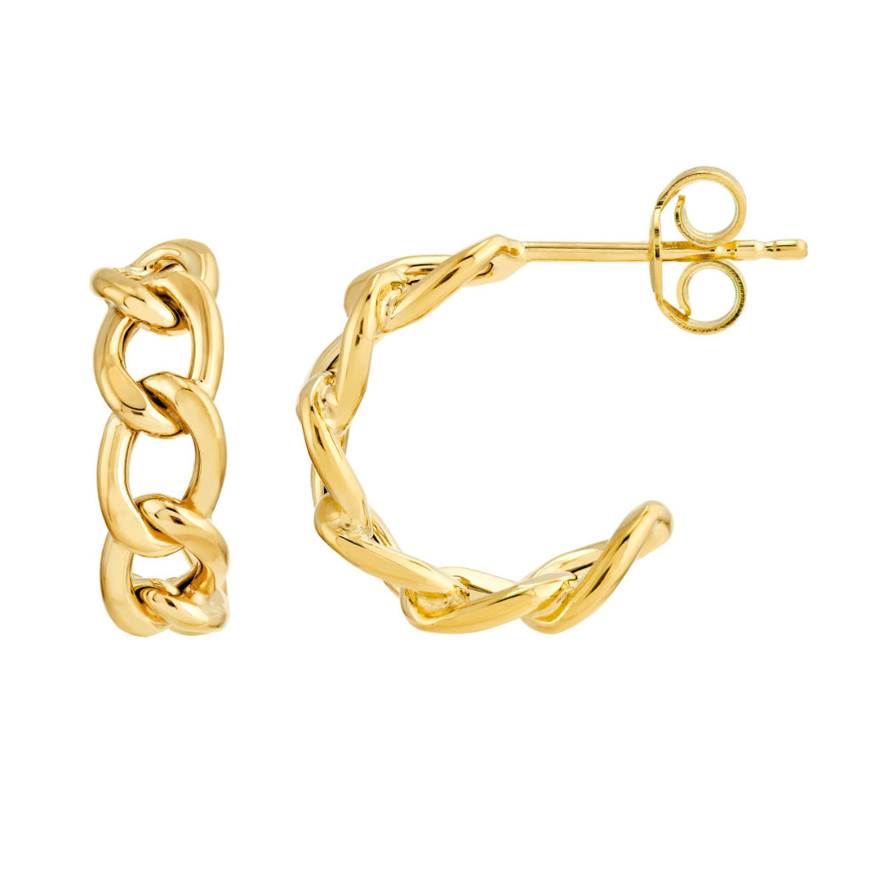 14K Gold 10mm Link Hoop Earrings for Women - Classic Dainty Chunky Chain Loop Earrings - Perfect for Everyday Wear, Parties & Gifts