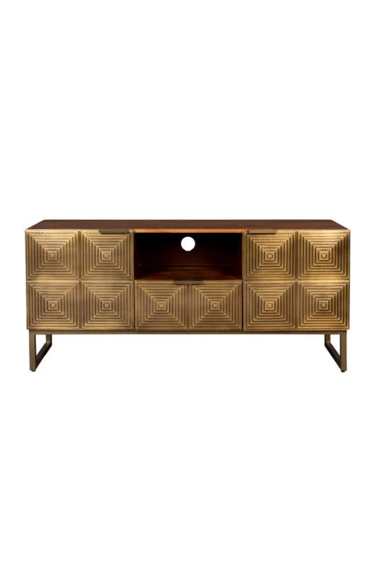 Handmade Art Deco Brass Metal Sideboard - Vintage 2 Door Cabinet with Drawer for Dining Room Storage | Mid-Century Modern Buffet for Home Decor & Living Room Organization