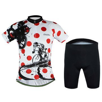 Breathable Men's & Unisex Cycling Jersey & Shorts Set - Comfortable Padded Bike Clothing for Road & Mountain Biking - Moisture Wicking, UV Protection - XXL Size in Red Dot Design - Perfect for Commuting, Training & Outdoor Sports