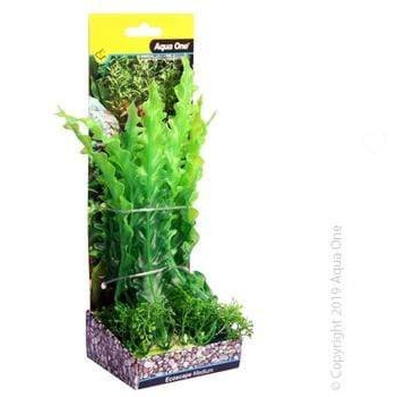 Aqua One Ecoscape Medium Ruffled Lace Artificial Plant - 20cm Green Aquarium Decor for Fish Tank, Home & Office Aquascaping