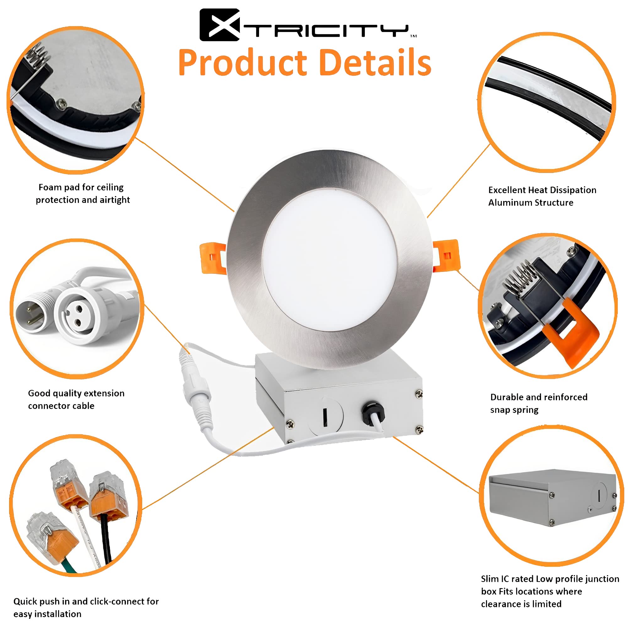 4 Inch LED Recessed Lights Fixture with Driver - 3000K Warm White, 10W, 750 Lumens, 120V, Dimmable, Low Profile - Energy Star & IC Rated, Nickel Trim Soffit Lights (6 Pack) - Perfect for Kitchen, Bathroom, Hallway, and Living Room Lighting