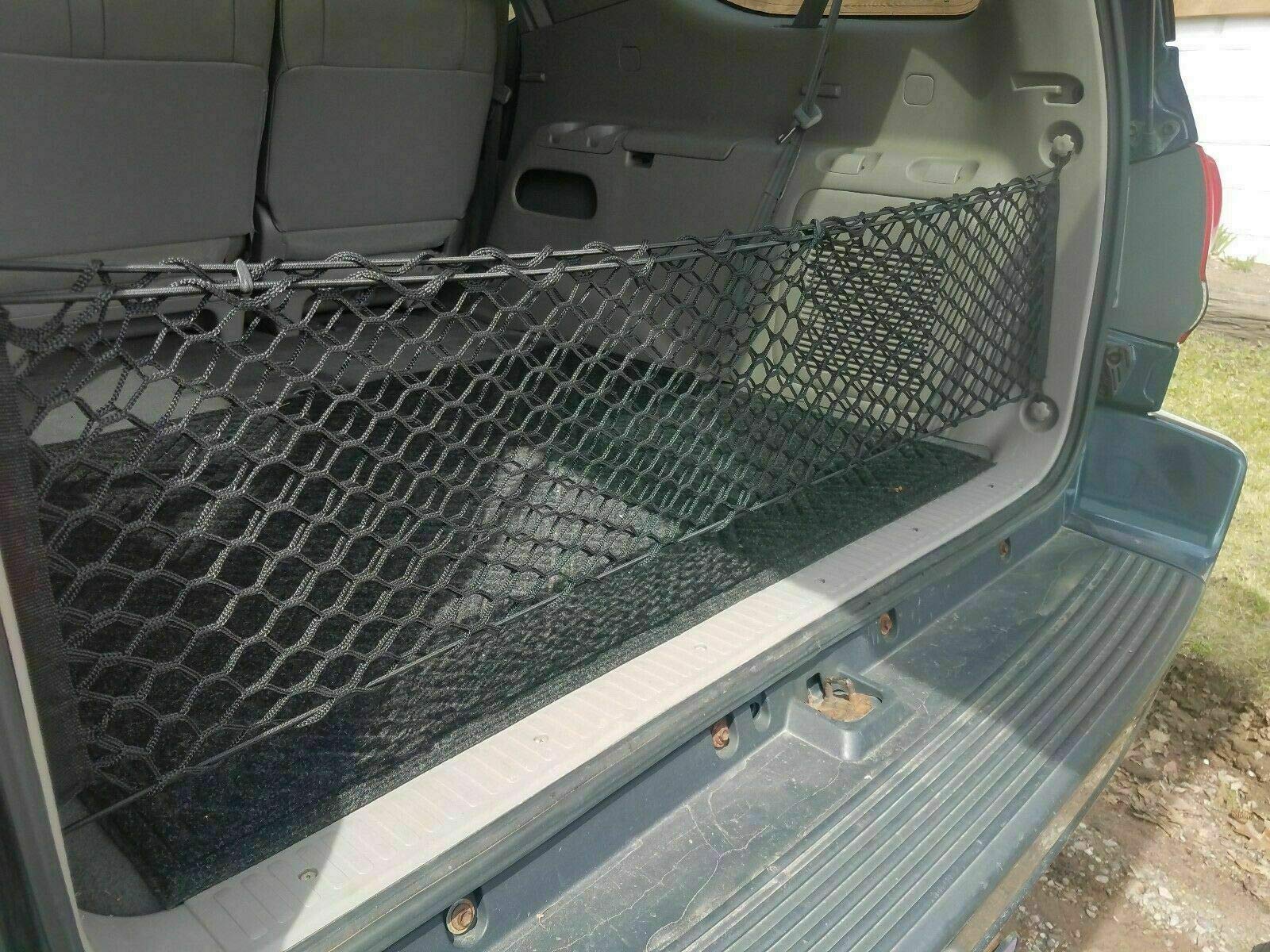 Premium Black Elastic Mesh Rear Trunk Organizer Cargo Net for 2001-2007 Toyota Sequoia SUV - Envelope Style Vehicle Storage Carrier - Perfect for Road Trips, Grocery Hauling & Sports Equipment Organization
