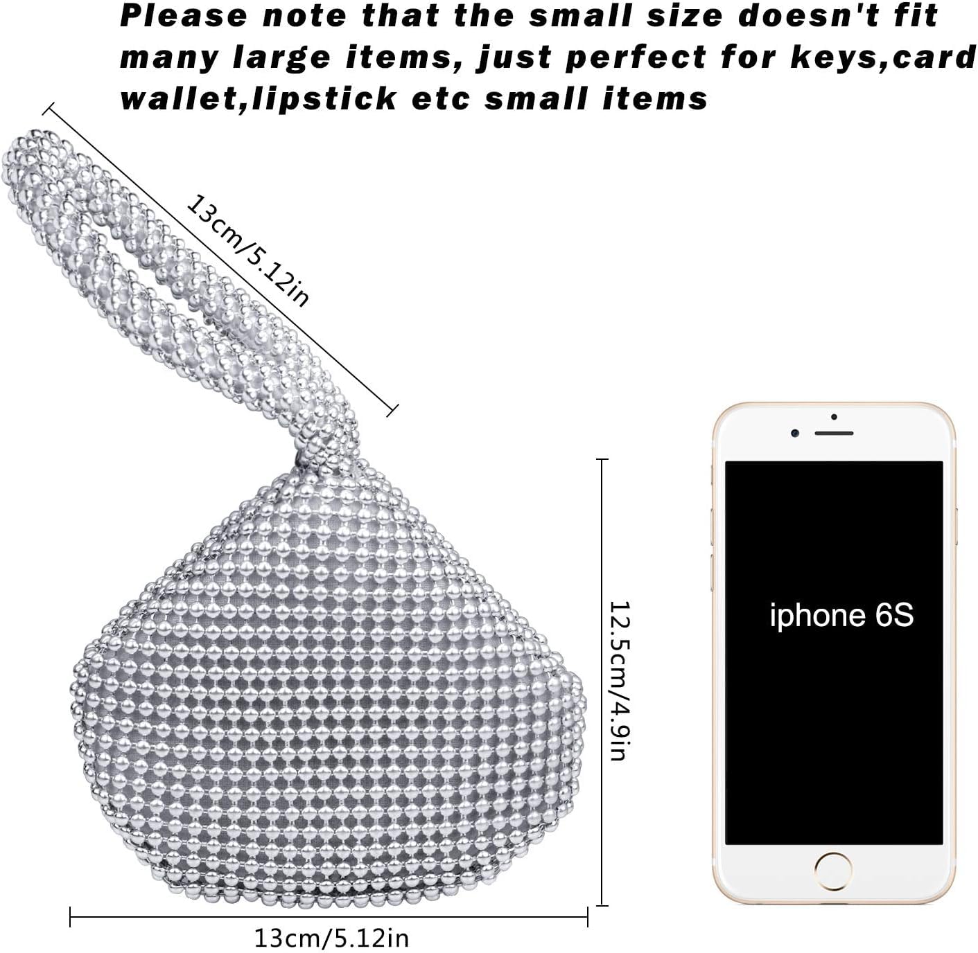 Hysagtek Silver Rhinestone Purse for Women - Small Sparkly Evening Clutch Bag - Mini Size Glittery Handbag for Party, Wedding, Prom & Special Occasions