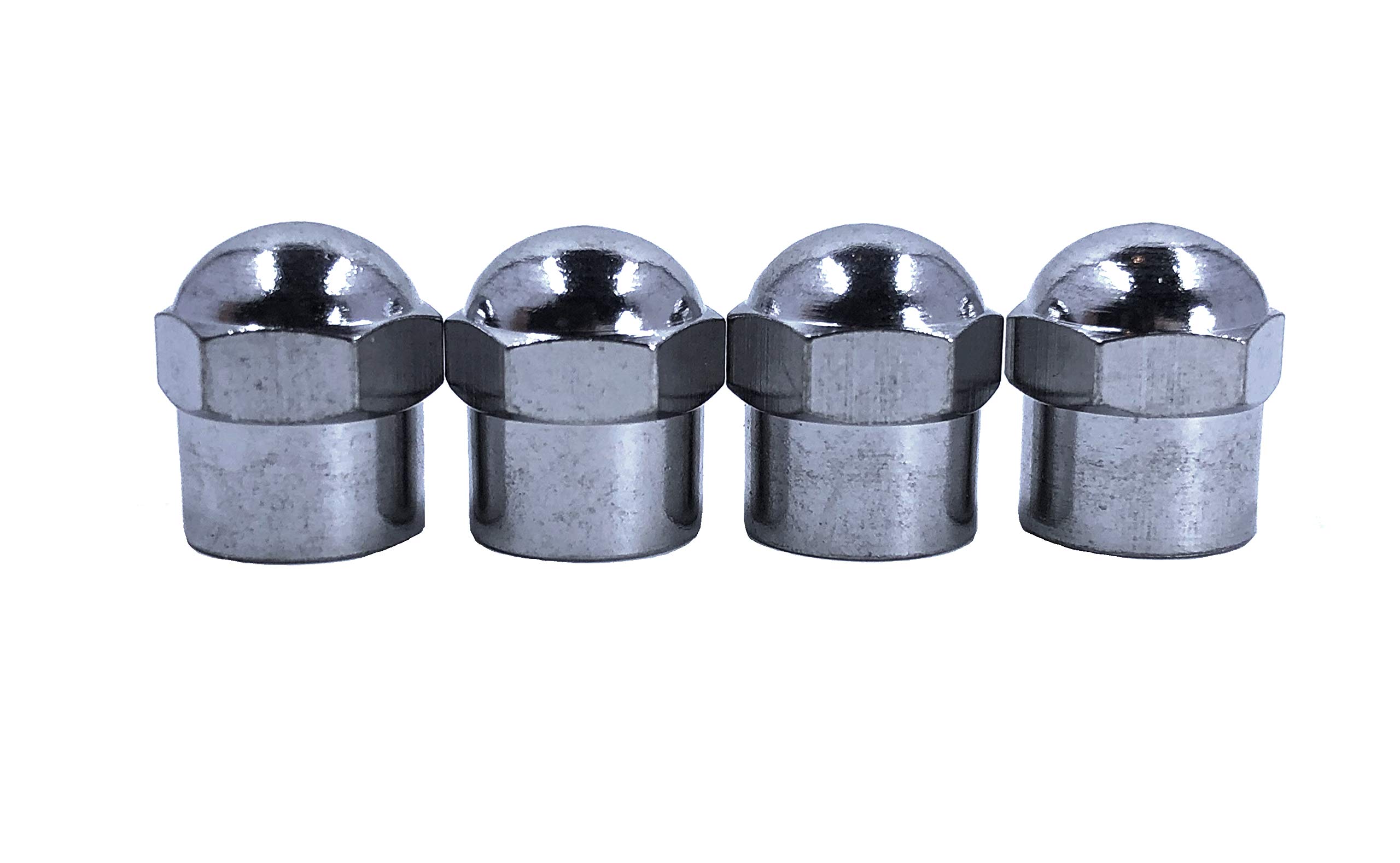 KEX Set of 4 Chrome Hex Dome Metal Valve Caps for Cars, Bicycles & Trucks - Air Tight Inner Seals - Durable Tire Accessories for Road Trips, Commuting & Off-Road Adventures