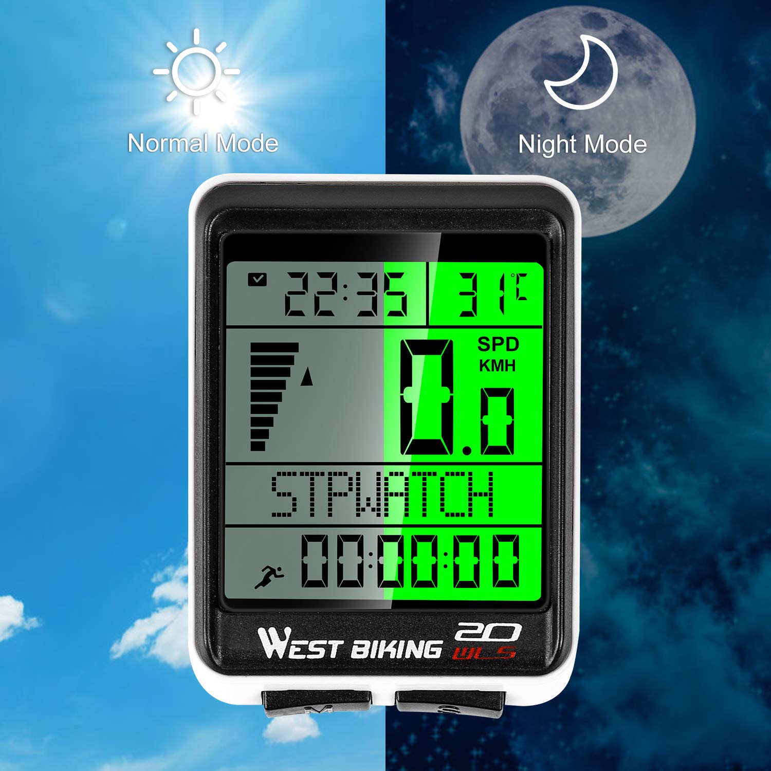 West Biking Bike Odometers - Wireless Cycling Computer with Speed, Distance & Time Tracking - Perfect for Road Bikes, Mountain Bikes & Indoor Cycling Training
