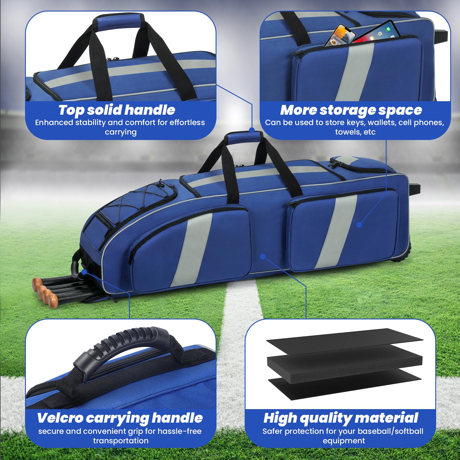 Best Rolling Baseball Catchers Gear Bag with Wheels & Shoe Compartment - Large Capacity Multi-Compartment Softball Bag for Men & Women - Perfect for Travel, Practice & Games