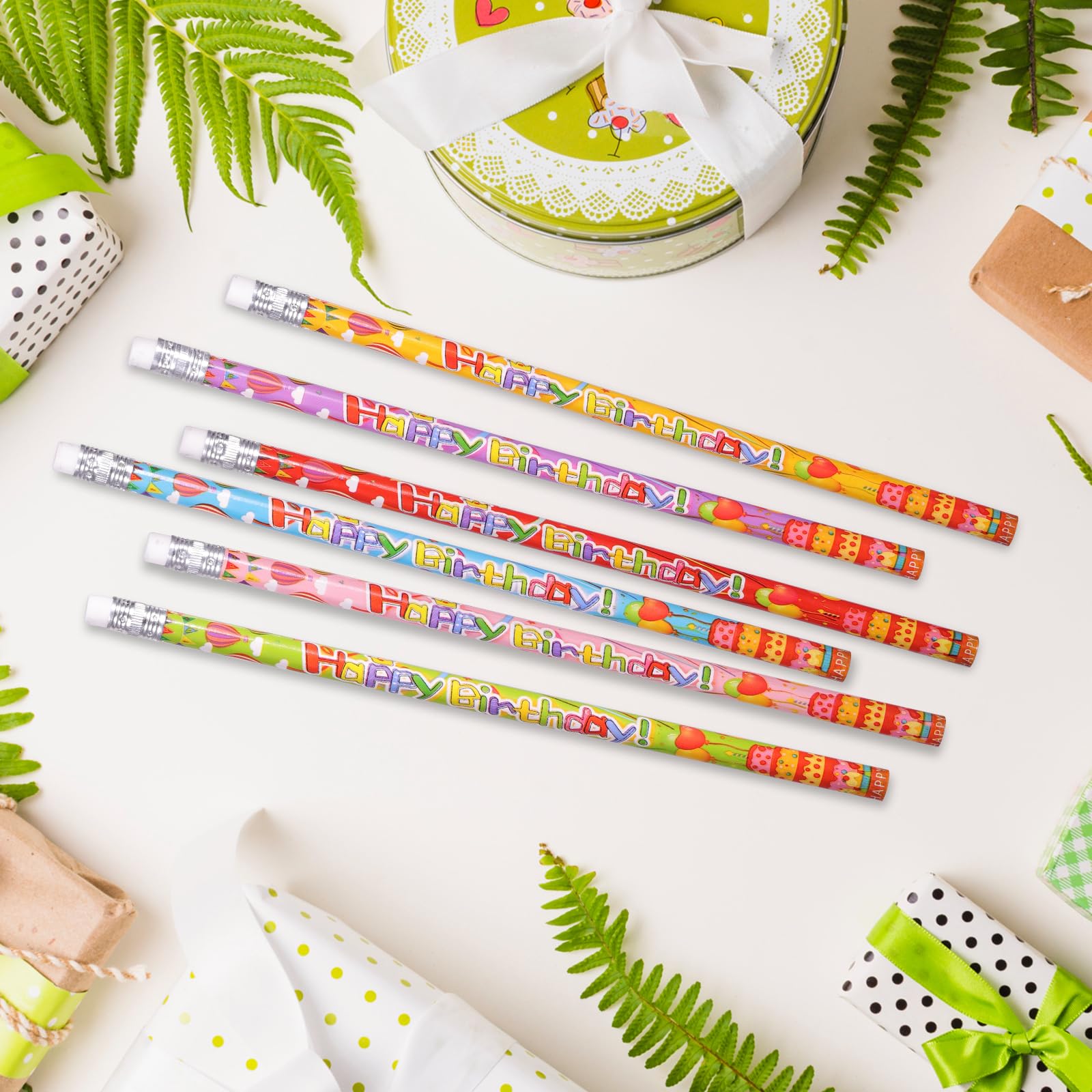 Happy Birthday Pencils - 24 Pack Wooden Pencils with Erasers for Birthday Party Favors, School Supplies & Gifts (6 Styles) - Perfect for Classroom Rewards, Party Giveaways & Celebration Decorations