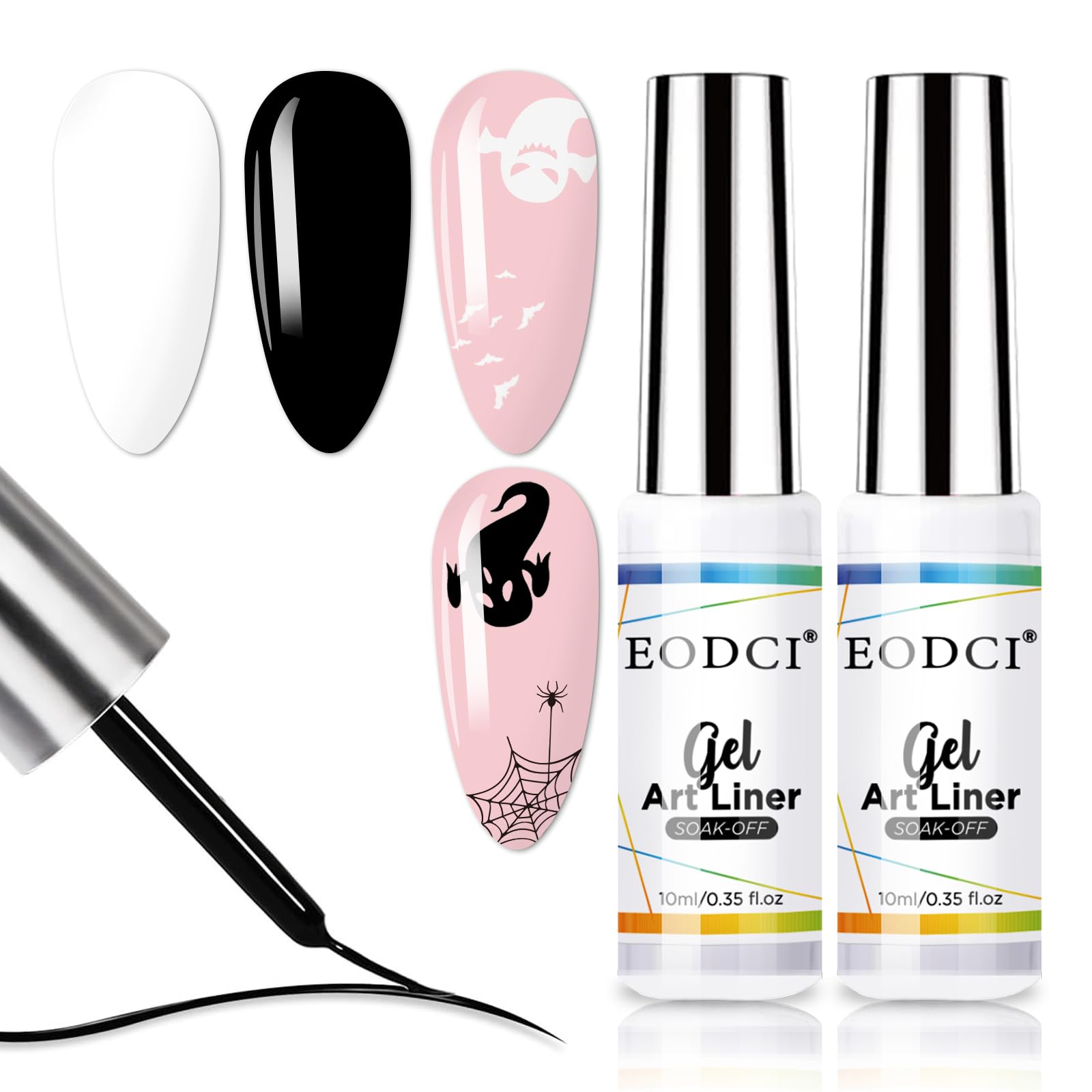 10ML Gel Nail Polish Liner Set - Black & White Colors for Nail Art, Swirl Designs | UV Soak Off Gel Paint with Thin Brush | Perfect for DIY Manicures, Salon Use & Gifts for Women
