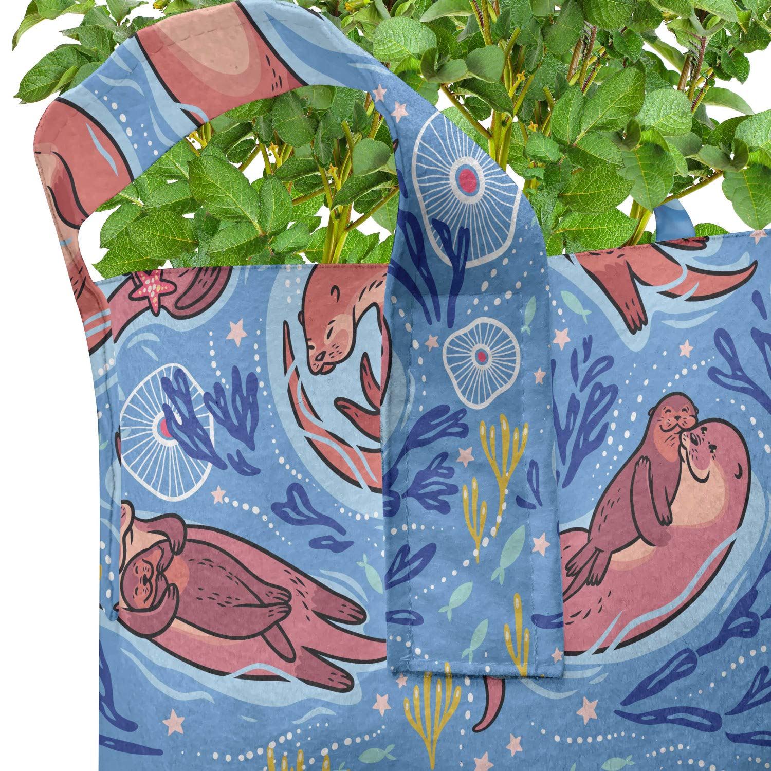 Ambesonne 5-Pack Heavy Duty Fabric Grow Bags with Handles - Cute Otter & Seaweed Cartoon Design for Plants, Vegetables & Herbs - Perfect for Indoor Gardening, Balcony Planters & Outdoor Container Gardening