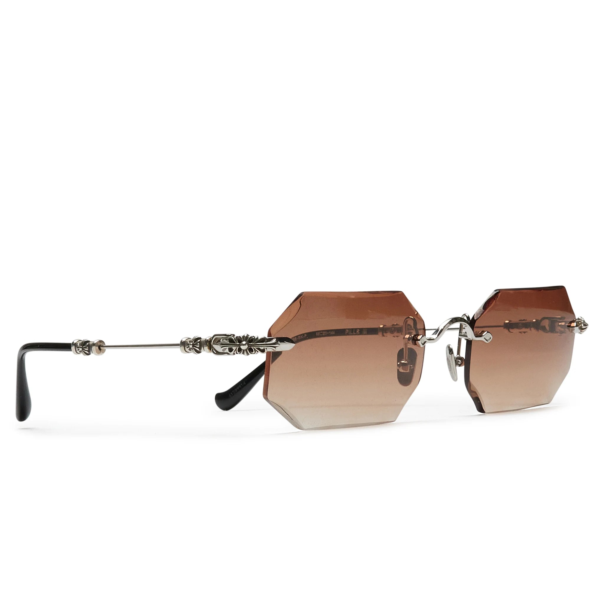 Chrome Hearts Pills III Custom Silver Brown Diamond Cut Sunglasses - Luxury Designer Shades for Men & Women - Perfect for Outdoor Activities, Fashion Events & Summer Style