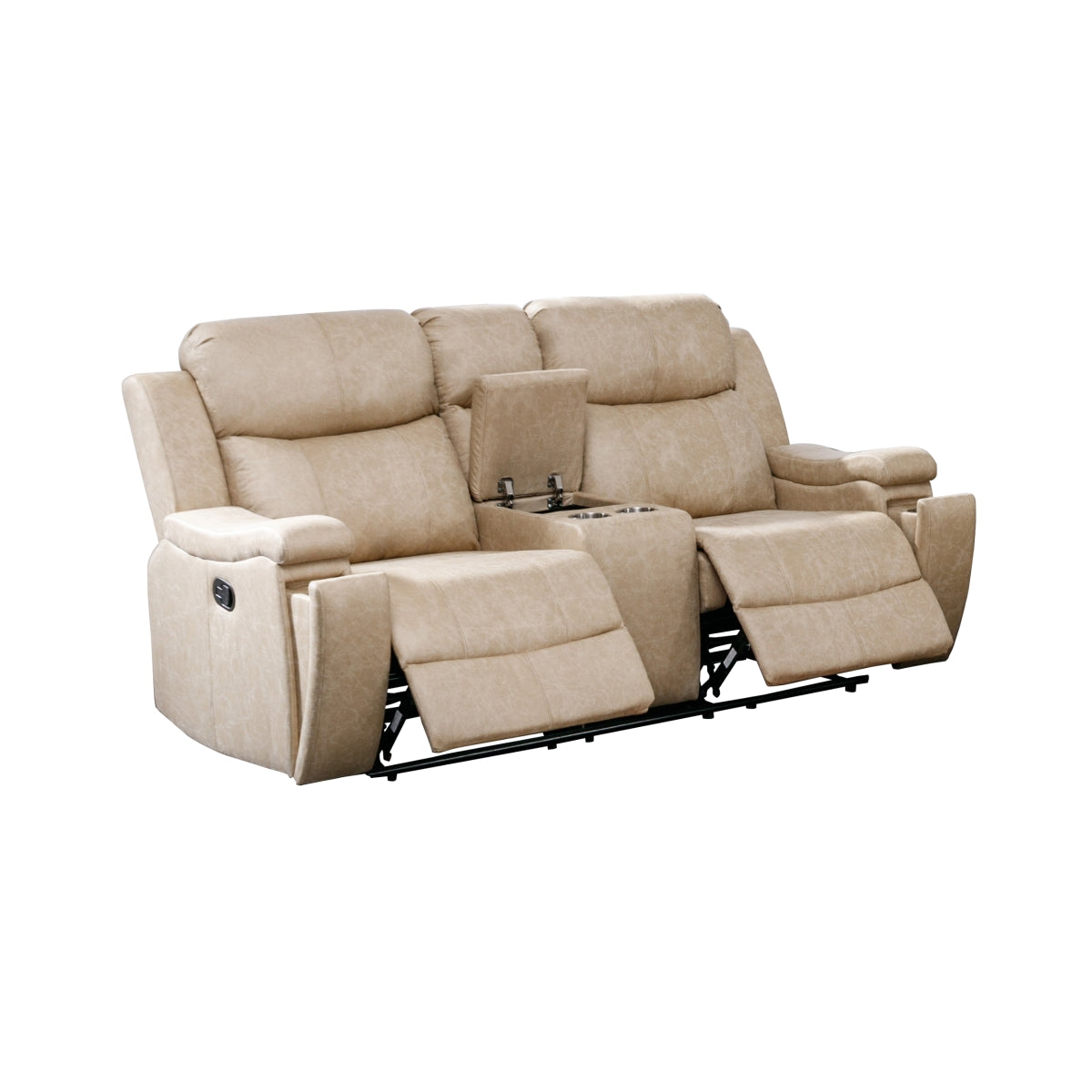 Bradford Reclining Console Loveseat - Modern Fabric Sofa with Cup Holders & USB Ports for Living Room, Home Theater & Small Spaces