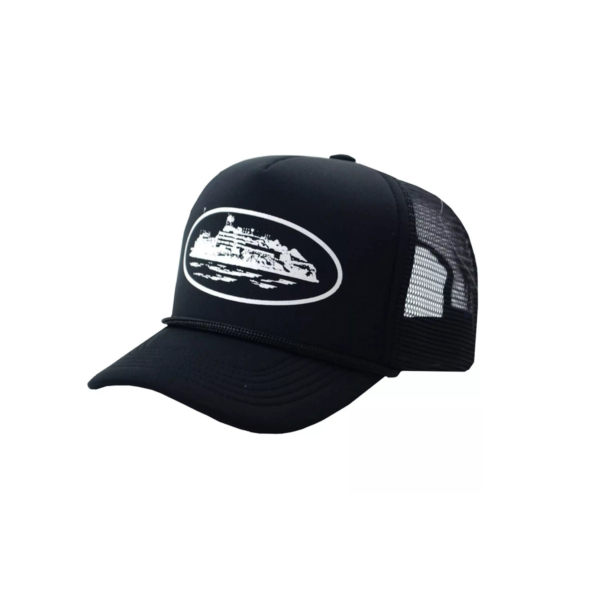 Corteiz 5 Starz Alcatraz Trucker Hat for Men & Women - Black Snapback Baseball Cap - Stylish Streetwear Accessory for Outdoor, Sports & Casual Wear