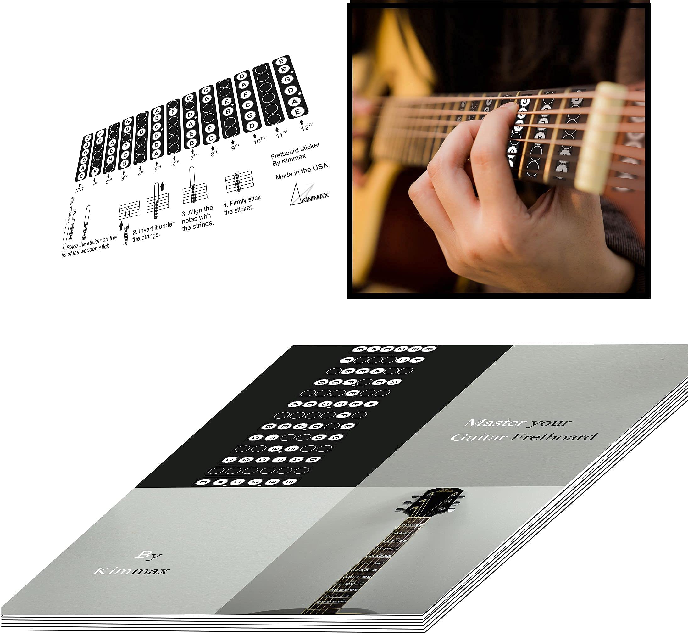 Kimmax Guitar Scales Book for Beginners - Master Fretboard Notes with Neck Vinyl Sticker | Learn & Practice Music Theory for 6-String Acoustic & Electric Guitars | Perfect for Home Practice, Music Lessons & Jam Sessions