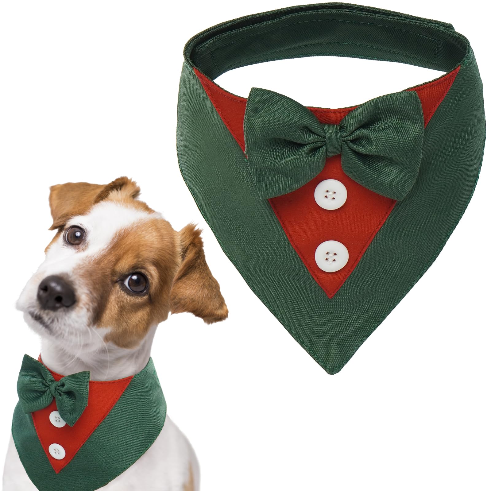 FUAMEY Adjustable Dog Tuxedo with Bow Tie - Formal Pet Wedding Attire for Small Medium Large Dogs - Perfect for Weddings, Birthdays, Valentine's Day & Christmas Costume Parties - Durable & Comfortable Dog Bandana Collar for Special Occasions
