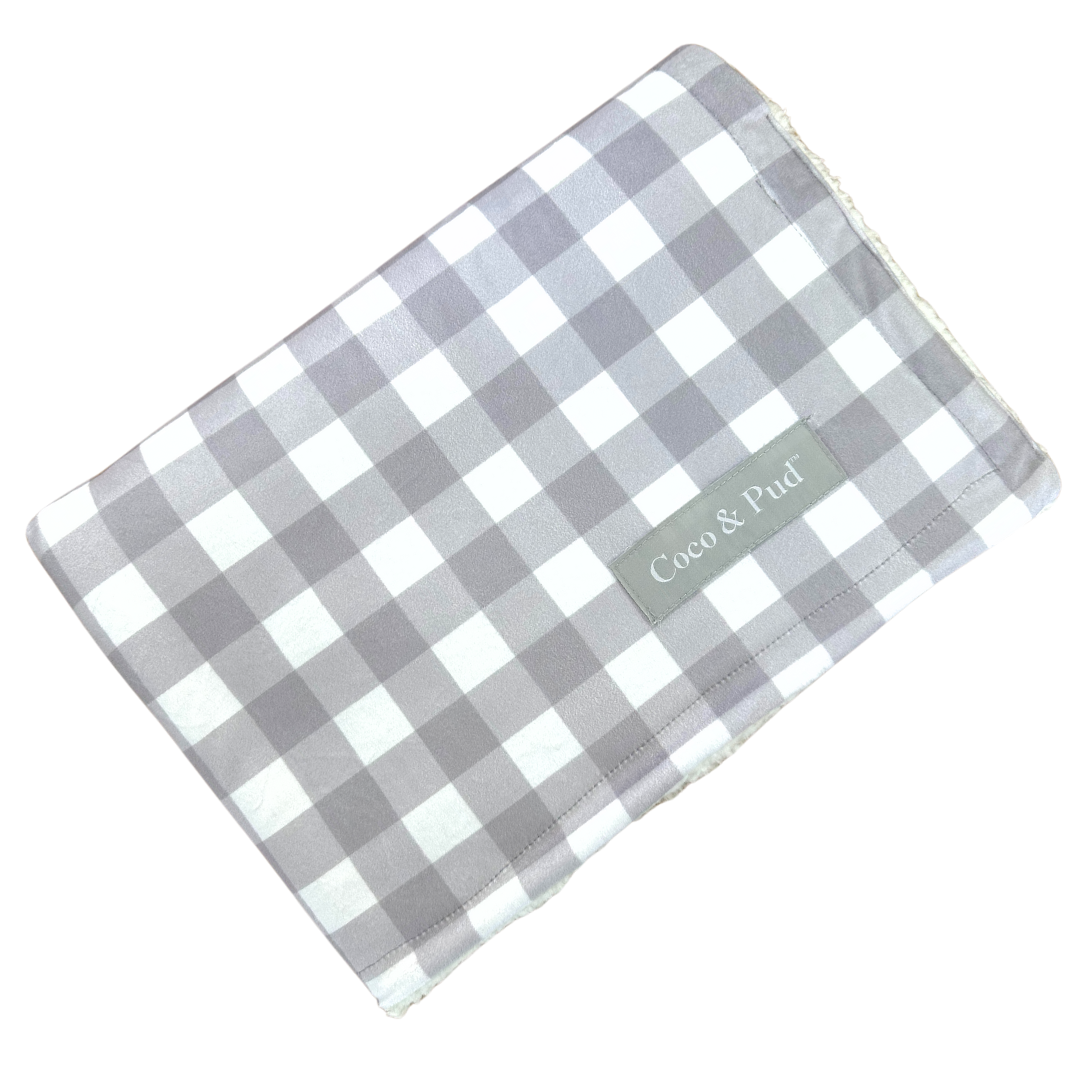 Luxury Gingham Grey Pet Blanket for Dogs & Cats - Soft Cozy Plush Throw - Perfect for Beds, Couches & Travel Use - Coco & Pud