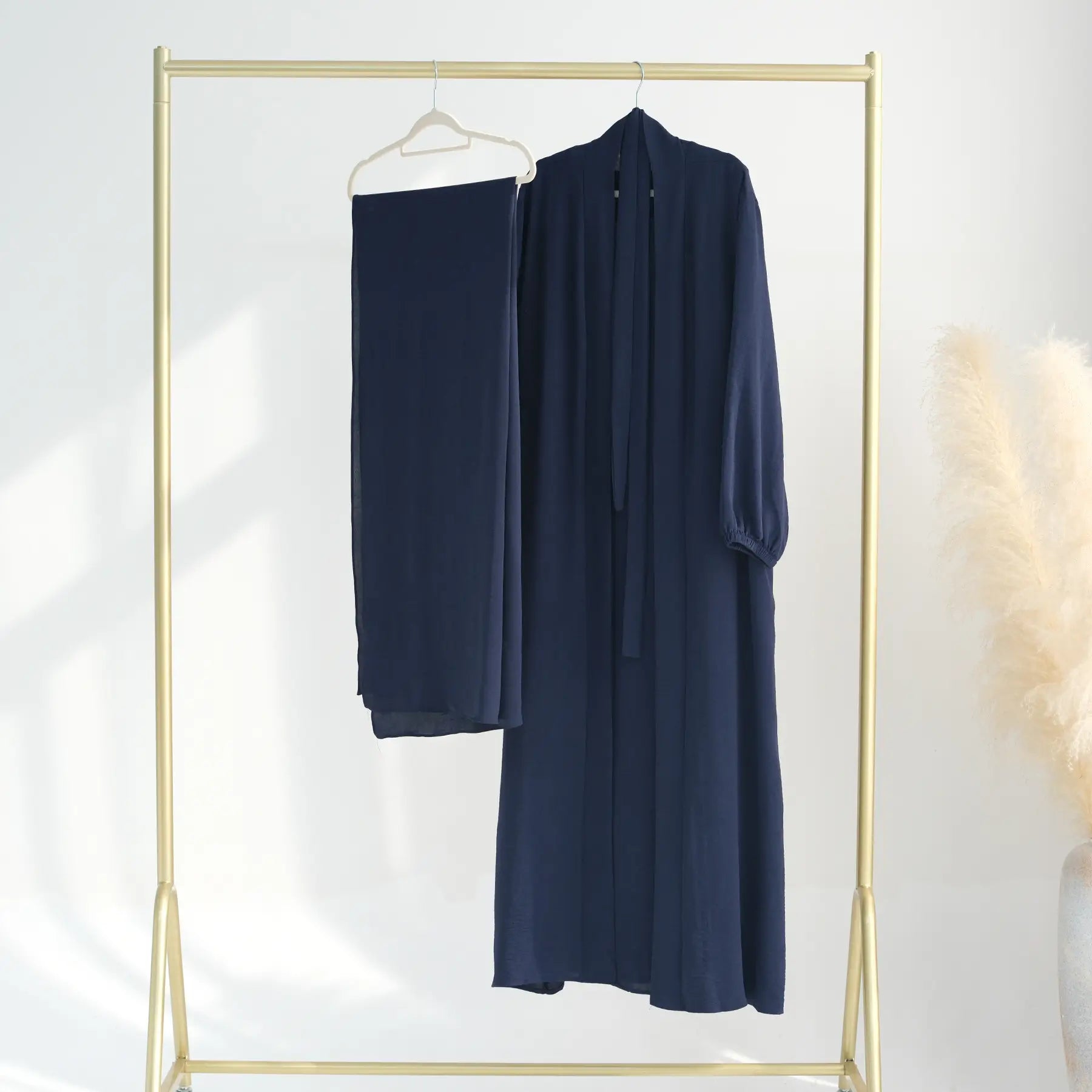 2-Piece Wrinkle-Resistant Cardigan & Open Abaya Dress Set for Women - Modest Fashion Outfit for Prayer, Mosque, and Everyday Wear