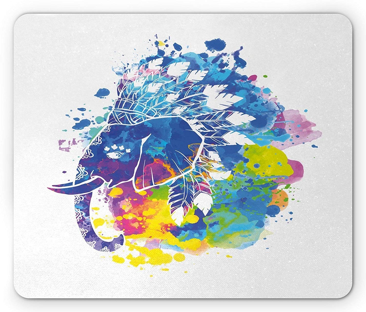 Elephant Mouse Pad - Hippie Tie Dye Grunge Inspired Tribal Ethnic Design with Native American Animal Image - Colorful Gaming Mouse Pad for PC & Laptop - Perfect for Office, Gaming & Home Workspace