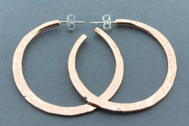 XL Flattened Copper Battered Hoop Earrings - Perfect for Boho, Vintage, and Casual Outfits