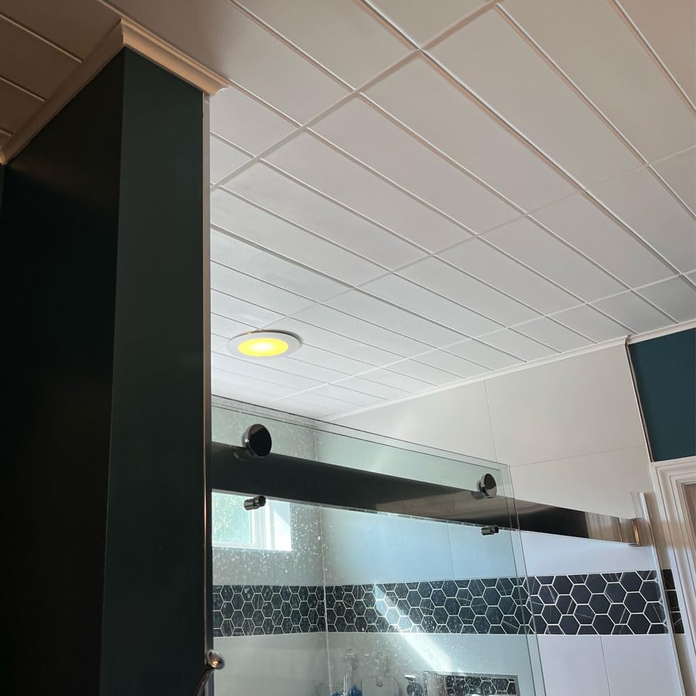A La Maison R104 Bead Board Foam Glue-Up Ceiling Tiles - 96 Pack (256 sq ft Coverage) - White Textured Ceiling Panels for Easy Installation - Perfect for Home Renovation, Basement & Commercial Spaces