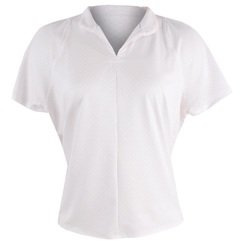 Lucky In Love Women's Deco Grid Tie Back Short Sleeve Top - White & Pink Floral Print Blouse for Summer Outfits & Date Nights
